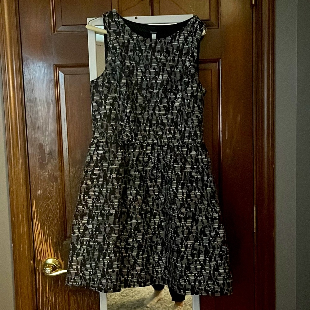 Black Brocade Fit and Flare Dress, Size M